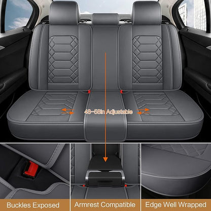HAIYAOTIMES Leather Car Seat Covers Full Set, Waterproof Faux Leather Seat Covers for Cars, Non-Slip Car Interior Covers Universal Fit for Most Cars Sedans Trucks SUVs, Gray