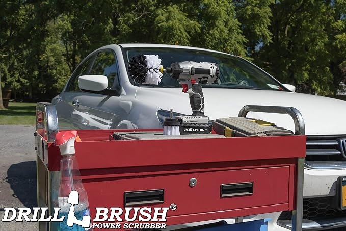Car, Motorcycle, Truck, Boat - Cleaning Supplies – Drill Brush – Soft White Detailing Brush Kit - Car Wash - Spin Brush - Wheel Cleaner - Interior, Vinyl, Upholstery, Fabric, Leather Seat Cleaner