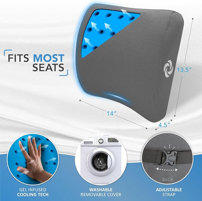 Samsonite Memory Foam Lumbar Support Pillow for Office Chair, Gaming Chair, or Car-Ergonomic Back Cushion-Home Essentials for Sitting Comfort and Posture Relief Back Support with Cooling Gel, Grey