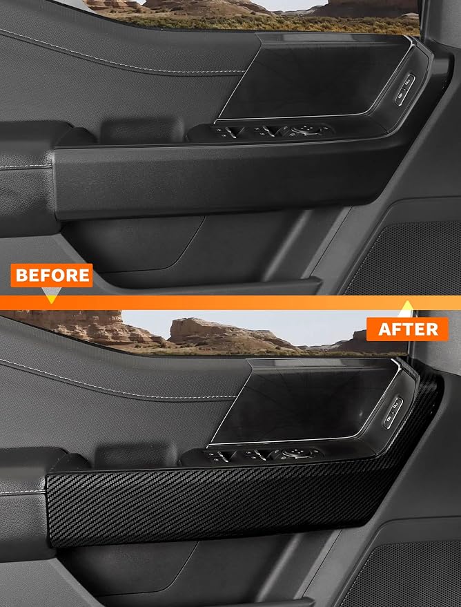 Savadicar Carbon Fiber Interior Accessories - Front Door Handles Trim Cover for Ford F150 (2021-present) - Premium Texture Interior Decor Upgrade Kit, 2-Piece Set