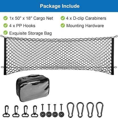 Cargo Net for Pickup Bed, Fit for Ford F150/F250, Chevy Silverado, GMC Sierra, 18"x50" Heavy Duty Elastic Cargo Organizer