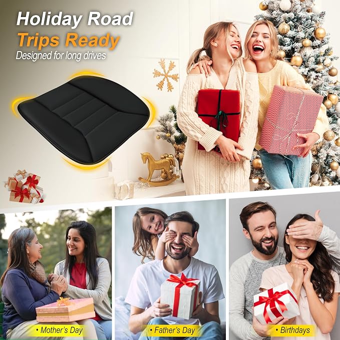 kingphenix 3-Piece Car Seat Cushion Set, 1.2inch Memory Foam Comfort, 2 Front Automotive Seat Cushions + Rear Bench Cushion, Non-Slip Bottom, Fits Sedan SUV Truck Van, Car & Office Chair, Black