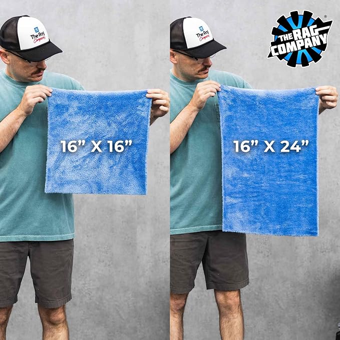 The Rag Company - Eagle Edgeless 500 (4-Pack) Professional Korean 70/30 Blend Super Plush Microfiber Detailing Towels, 500GSM, 16in x 16in, Blue