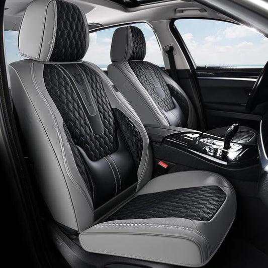 Coverado Front Seat Covers, Nappa Leather Seat Covers for Cars, Waterproof Seat Covers with Lumbar Support Universal Fit for Most Cars SUV Trucks (Front, Black-Gray)