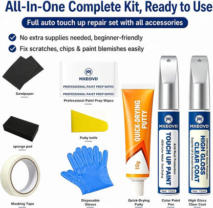 Reservoir Blue Metallic (8Q4) Touch Up Paint Compatible with Toyota, All in One Car Scratch Repair Kit with Primer Putty & Clear Coat, Complete Sanding Tools Set for Scratches Chips Nicks