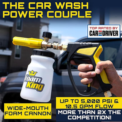 Foam King Short Pressure Washer Gun Handle, Snub Nose Power Washer with Swivel, 3/8" NPT Male & 1/4" Quick Connect, Foam Cannon Attachment for Car Wash, The Snubster for Easy Cleaning