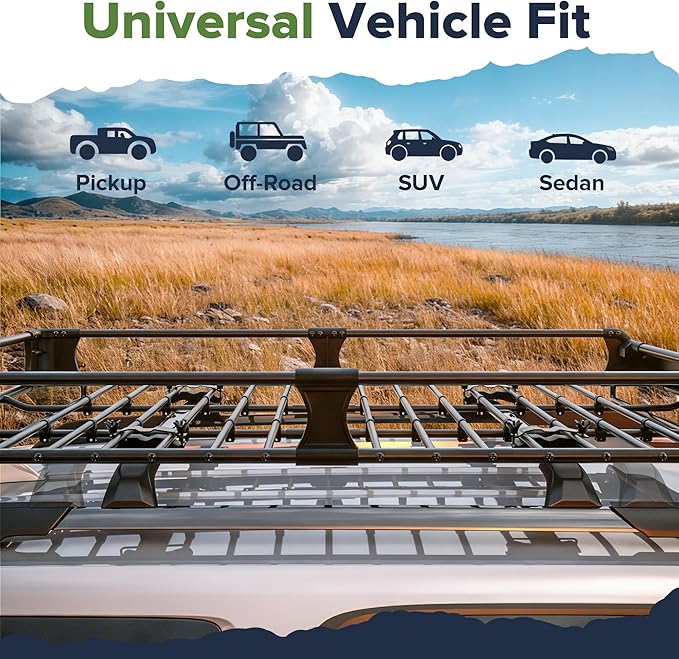ARKSEN 2-in-1 Foldable Fairing Roof Rack Cargo Basket with Waterproof Bag, 64" x 39" Heavy Duty Steel Rooftop Carrier, 250 lbs Max Load, Fits SUV Truck Pickup for Kayaks, Canoes & Luggage