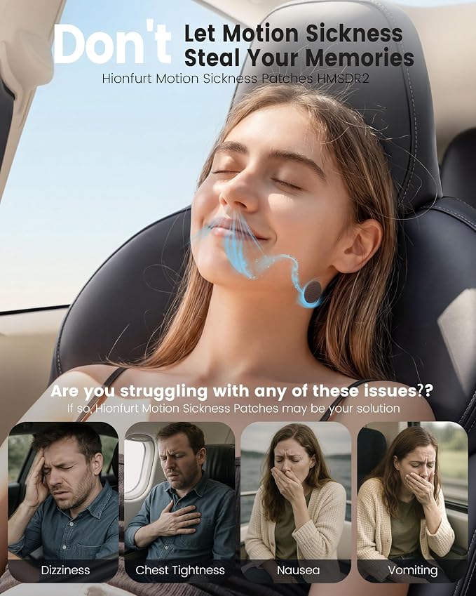Hionfurt HMSDR2 48ct Motion Sickness Patches with Plant Essence – Lemon – Sea Sickness Patches for Cruise, Car, Airplane – Non-Drowsy, 72H Lasting