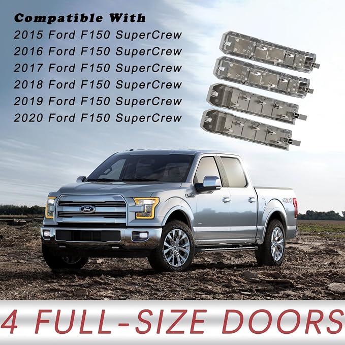 TQPONLY Interior Inner Door Handle Cover Trim | Fits 2015-2020 Ford F150 SuperCrew Truck Accessories Replacement | 1 Set Front and Rear Door Armrest Pull Handle (Chrome)