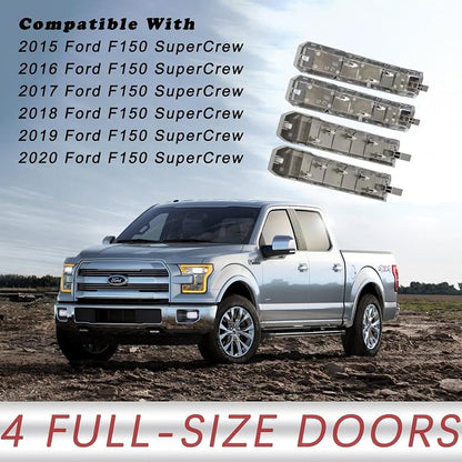 TQPONLY Interior Inner Door Handle Cover Trim | Fits 2015-2020 Ford F150 SuperCrew Truck Accessories Replacement | 1 Set Front and Rear Door Armrest Pull Handle (Chrome)