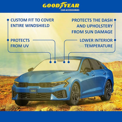 Goodyear Foldable Windshield Sunshade for Kia K-5 2021-2026, Car Accessories, Sunshade Cover, Sun Shade Car Windshield, Window Sun Blocker - GY008350