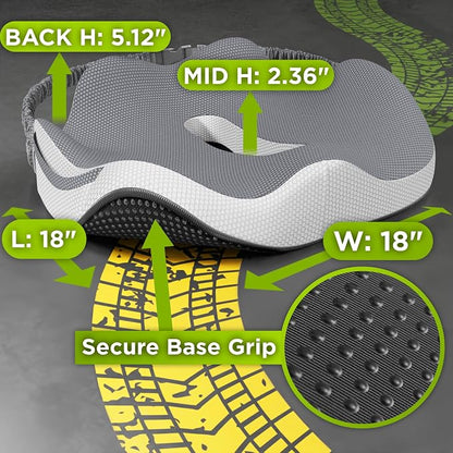 Medium Truck Seat Cushion for Truck Driver Seat Cushion - Upgraded Back Support, CertiPUR-US® Certified - Thick Memory Foam, Pain Relief for Hours of Driving, Trucker Approved Big Rig - Gray