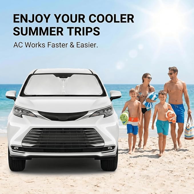 Windshield Sun Shade for Toyota Sienna 2021-2025 2026 Front Window Shade Custom Fit Sienna Accessories Sun Visor Foldable Shade Blocks UV Rays Summer Must Have Car Accessories