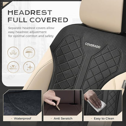 Coverado Front Seat Covers, Beige Seat Covers 2 Seats, Leather Car Protectors 2-Pack, Auto Seat Covers Spill-Proof Design Universal Fit for SUV, Vans, Sedan, Truck