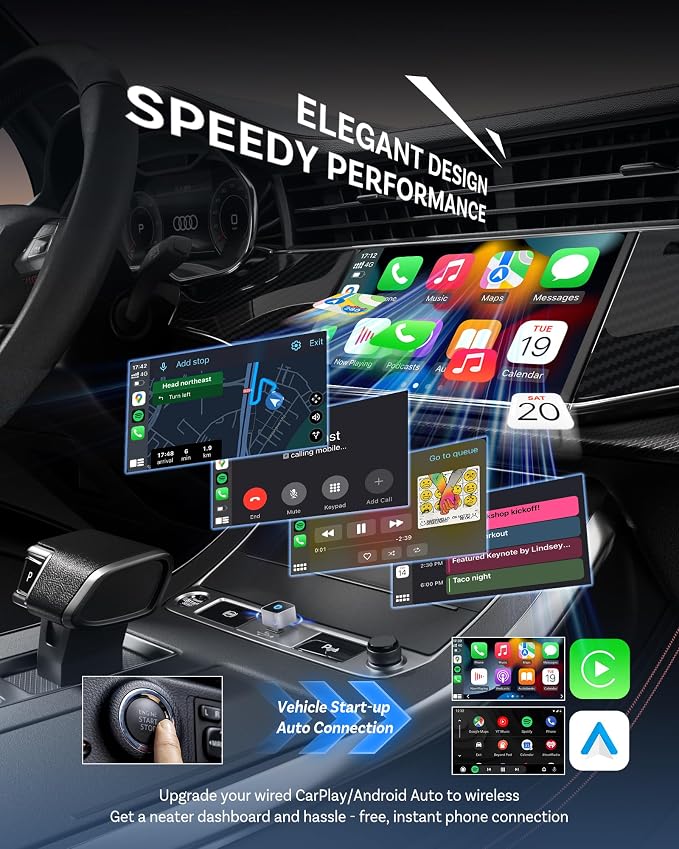 OTTOCAST Mini Cube 3.0 USB C Wireless CarPlay & Android Auto Adapter 2026– Plug & Play, Fast Auto-Reconnect (Silver)