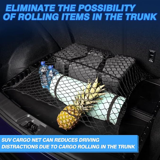 MICTUNING Upgraded 41 x 30 Inch Cargo Net Auto Trunk Rear Cargo Organizer Elastic Mesh Net Holder - Universal Fit for SUV Truck Mini Vans