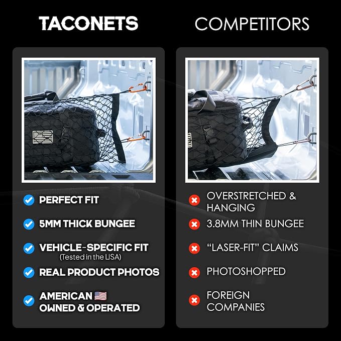 TacoNets Envelope Cargo Net for Colorado/Canyon - Fits 2023-Current - Upgraded 5mm Bungee - Integrated Storage Bag - Heavy Duty Carabiners - Designed in USA