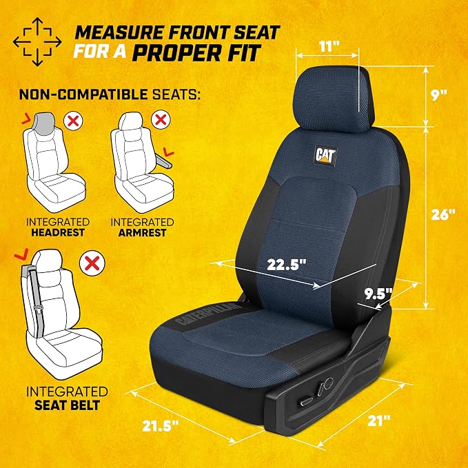 CAT MeshFlex Seat Covers Full Set for Full-Size Pickup Trucks Only - Blue | Front Bucket Seat Covers & 60/40 Split Rear Bench Protector – Interior Accessories For F-150, Silverado, Ram, Sierra & Tundra