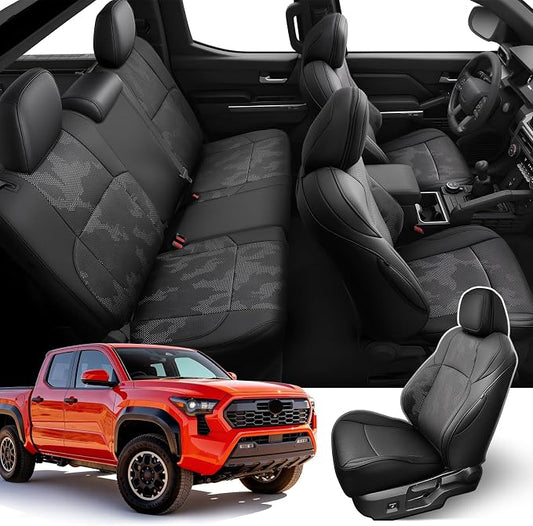 DiffCar® Seat Covers for Toyota Tacoma 2026 2025 2024 Double Cab(Gas Only), Full Set Faux Nappa Leather Truck Accessories for Tacoma 4th Gen, Car Seat Protectors Custom Fit for Tacoma Seat, Black Camo
