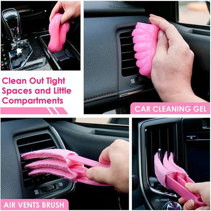 Windshield Cleaner Tool, 17Pcs Pink Car Interior Cleaning Kit, Detailing Kit Cleaner, Detailing Brush, Cleaning Gel, Inside Cleaning Supplies Accessories for Women Girl Gift