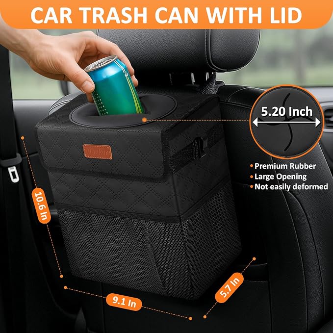 Vankor Car Trash Can for Cute, Bag Bin Hanging Waterproof Automotive Car Garbage Cans Leak Proof Vehicle Trash Can Diamond Pattern-Black