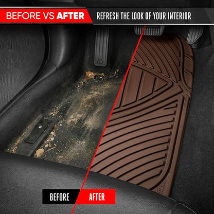 Motor Trend FlexTough Performance All Weather Rubber Car Floor Mats - 3 Piece Floor Mats Automotive Liners for Cars Truck SUV, Heavy-Duty Waterproof (Brown)
