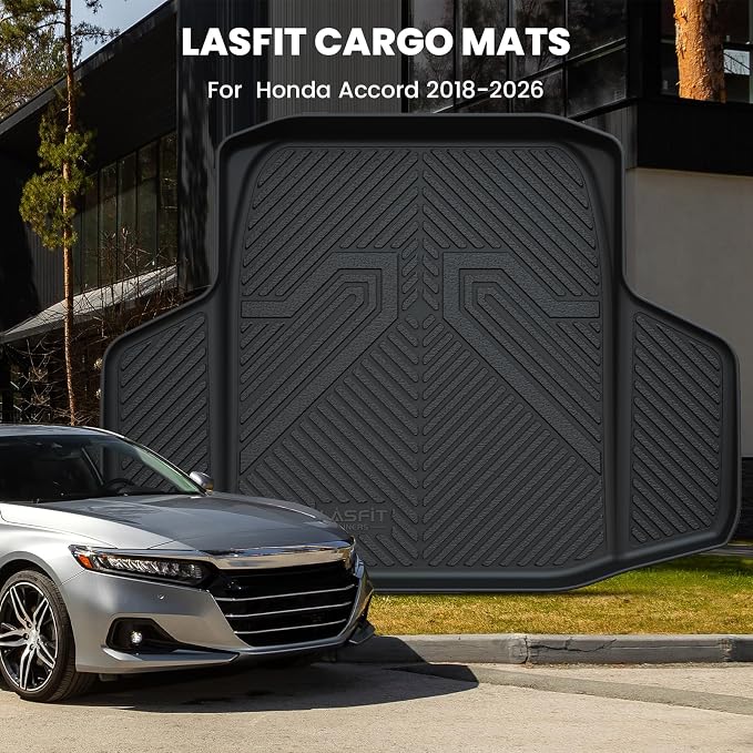 LASFIT Trunk Mat for Honda Accord Seden 2026 2025 2024 2023 2022 2021 2020 2019 2018 (Gasoline & Hybrid), All Weather TPE Custom Fit Accord Trunk Liner Trunk Tray Cargo Liner Accessories, Black