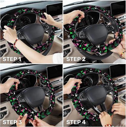 GENANY Good Witch Steering Wheel Cover, Non Slip Polyester Car Wheel Protector for Car SUV Truck, Universal 15 Inch