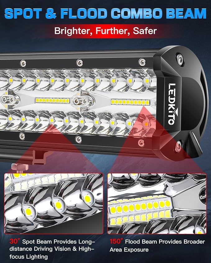 20Inch LED Light Bar Off Road Driving Work Light Kit 280W with Rocker Switch 16AWG Wiring Harness Triple Row Spot Flood Combo Light Bars for Trucks SUV UTV ATV UTE Pickup Tractor Golf Boat