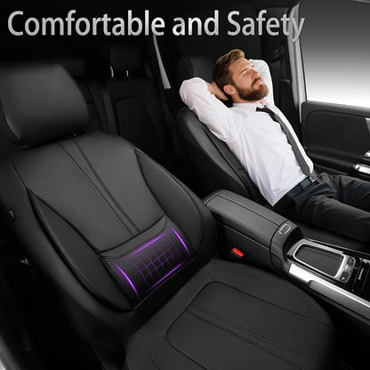 CAR PASS Nappa Leather Car Seat Covers Full Set, Water Resistant 3D Foam Faux Leather Seat Covers with Lumbar Support, Automotive Seat Covers 5 Seats Comfort & Universal Fit for Cars SUV Truck, Black