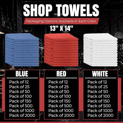 Shop Towels (Red, 1000-Pack) - Bulk Cleaning Towel in a Bag, Mechanic Cotton Wipes for Car Maintenance, Auto Mechanics & Garage, Wipe Grease & Oil, Machine Wash & Reusable