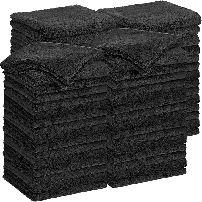 Shimeyao 30 Pcs 16 x 16 Inch Edgeless Microfiber Plush Towels for Cars Detailing Drying Wash Polishing Absorbent Cleaning Cloths, 500 GSM (Black)