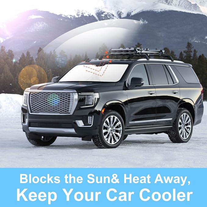 TINGLU Sun Shade for GMC Yukon XL/Chevrolet Suburban 2021-2024 2025 Accessories Windshield Sun Shade Window Shade UV Rays Protection Sun Visor Cover with Steering Wheel Sunshade Storage Bag