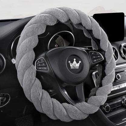 HighnessHwoo Luxury Fluffy Winter Car Steering Wheel Cover for Women Soft Warm Plush Cute Auto Accessories for Vehicle, Sedan, Universal, Fuzzy, Anti Slip, Gray, Standard Size, 14.75-15.15"