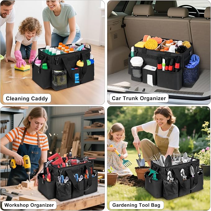 Wearable Detailing Caddy, Car Care Carrying Bag with Handle and Detachable Padded Cushion for Auto Cleaning Supplies & Vehicle Wash Tools, Black
