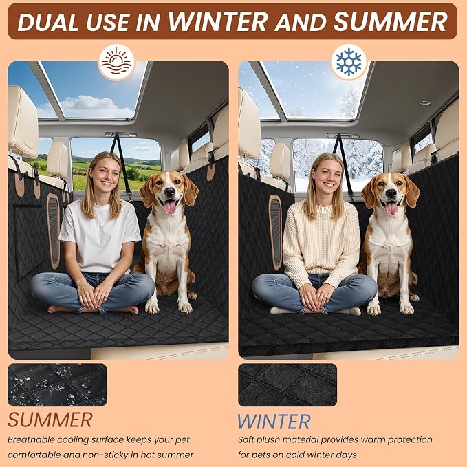 A-Pce Dog Truck Seat Cover for Back Seat, Hard Bottom Dog Hammock for Car, Waterproof Seat Protector, Dual use in Summer and Winter, Universal XL Size Fits for Crew Cab Truck/SUV, Black