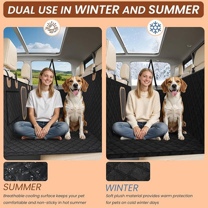 A-Pce Dog Truck Seat Cover for Back Seat, Hard Bottom Dog Hammock for Car, Waterproof Seat Protector, Dual use in Summer and Winter, Universal XL Size Fits for Crew Cab Truck/SUV, Black