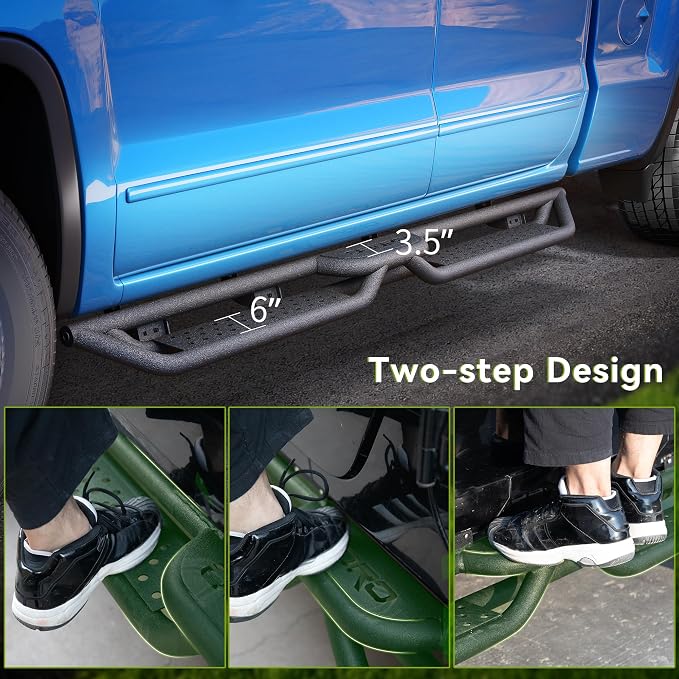 6 Inch Running Boards Compatible with 2009-2018 Dodge Ram 1500 Quad Cab/Extended Cab, 2019-2024 Dodge Ram 1500 Classic, Two-Stair Side Step Rail Drop Nerf Bars (Excl. 19-26 1500 New Body)