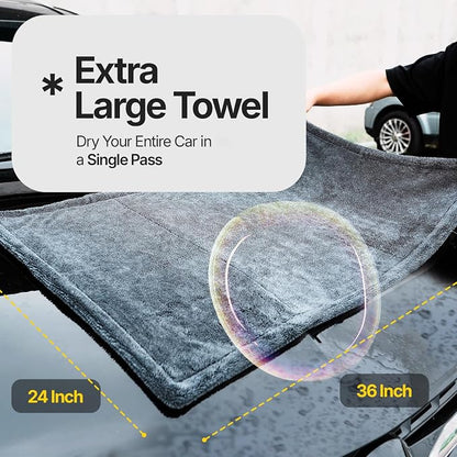 Crystal Clean 1300GSM Car Drying Towel - XL (24x36) Microfiber Towels for Cars with Double Twisted Loop, Professional Detailing Towel for Car Detailers - Quick Dry, Paint Safe & Swirl-Free