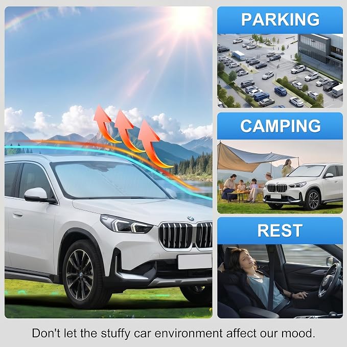 Custom Fit Windshield Sun Shade for BMW X1 E84 2016-2026 | Custom Fit Windshield Cover, Blocks UV Rays, Double-Layer Heat Shield, Durable Frame, Easy Fold & Storage
