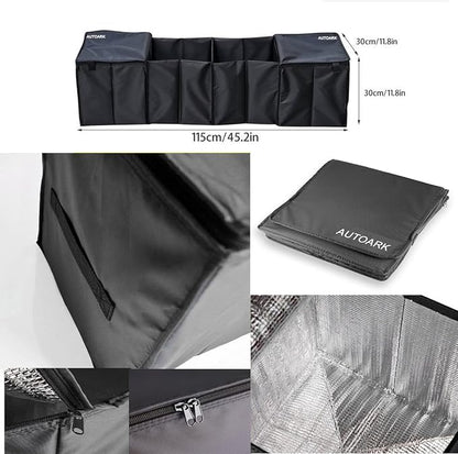 Cargo Foldable Multi Compartment Fabric Car Truck Van SUV Storage Basket Trunk Organizer and Cooler Set,Black,AK-018