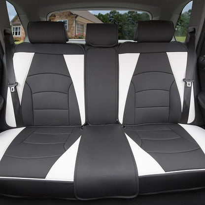 FH Group Ultra Comfort Highest Grade Faux Leather Full Set Cushion Pads Car Seat Covers for Front and Rear– Universal Fit for Cars Trucks & SUVs (White/Black)