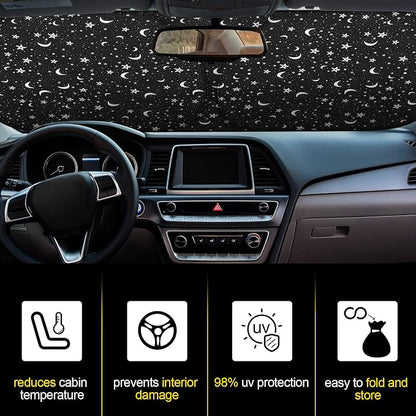 Woanger Windshield Sun Shade Foldable Car Front Window Covers for Car Accessories Sun Heat UV Rays Visor Protector Protection for Universal Cars SUV Truck (Starry Night)