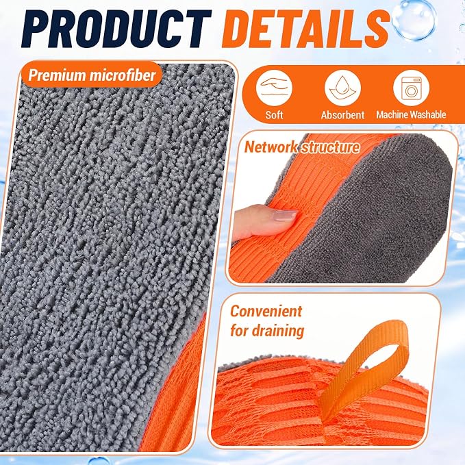 4 Pack Microfiber Car Wash Sponges, Dual-Sided Scrub Pad Multi-Purpose for Auto Detailing, Household Cleaning, Bathroom, Kitchen, Bike, Boat(Green & Orange)