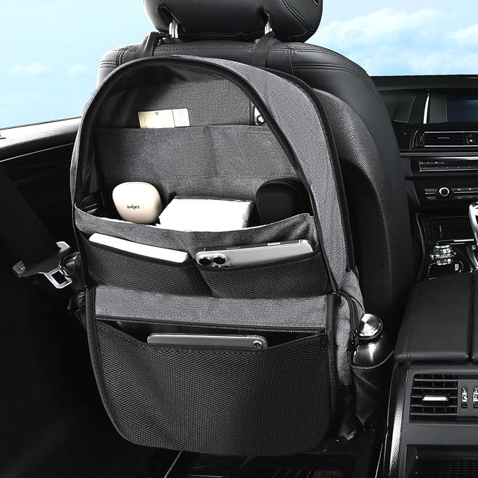 Coverado Backseat Car Organizer, Heavy-Duty Durable Dual-Way Use Car Back Seat Organizer Waterproof with Reinforced Pockets, Zipper Closure Design, Protect Valuables from Spills, Keeps Car Tidy
