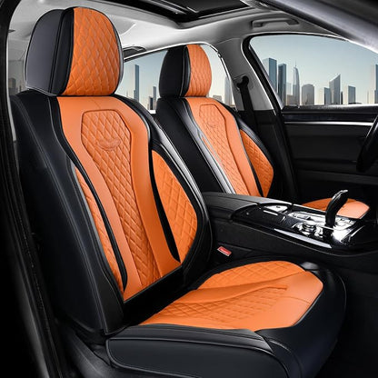 Coverado Automotive Seat Covers, Car Seat Covers Full Set, Orange Car Seat Cover, Driver Seat Covers, Luxury Car Seat Cushion,Leather Seat Cover Seat Protector Fit for Most Cars