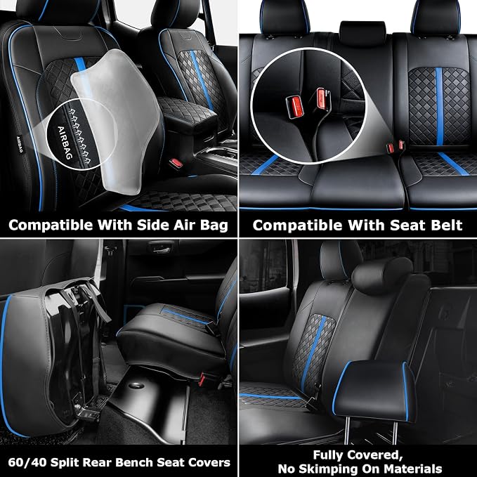 Carlimeki Leather Seat Covers Custom Fit for Tacoma Gen 3rd (2016-2023) Double & Crew Cab, for SR, SR5, Limited, TRD Pro, TRD Sport, TRD Off-Road, Trail Special Edition - Fully Covered