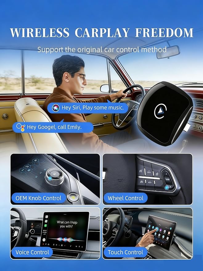 Wireless CarPlay Adapter,Carplay Wireless Adapter for iPhone,Plug and Play,Mini Disign,Stable Connection & No Latency,Fit for Cars with Built-in CarPlay
