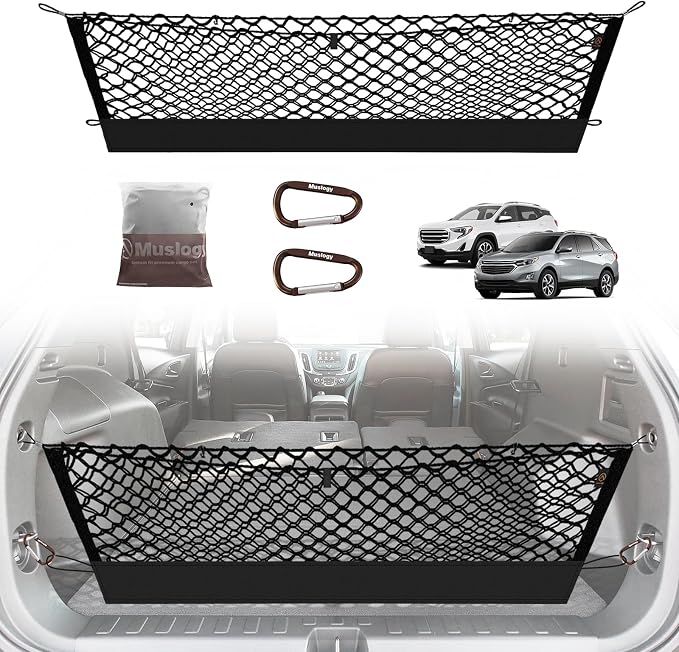 Muslogy Truck Bed Cargo Net Trunk Netting Compatible with 2018-2024 Chevy Equinox | GMC Terrain Accessories, Pickup Cargo Organizer SUV Sedan Storage Net w/Heavy Duty Carabiners