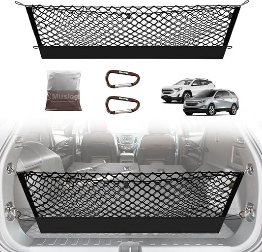 Muslogy Truck Bed Cargo Net Trunk Netting Compatible with 2018-2024 Chevy Equinox | GMC Terrain Accessories, Pickup Cargo Organizer SUV Sedan Storage Net w/Heavy Duty Carabiners